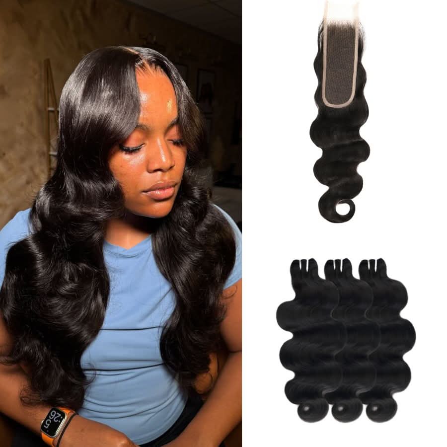 VOGUESTRANDS 2x6 Skinlike Real HD Lace Closure with 3 Bundles Body Wave - VOGUESTRANDS