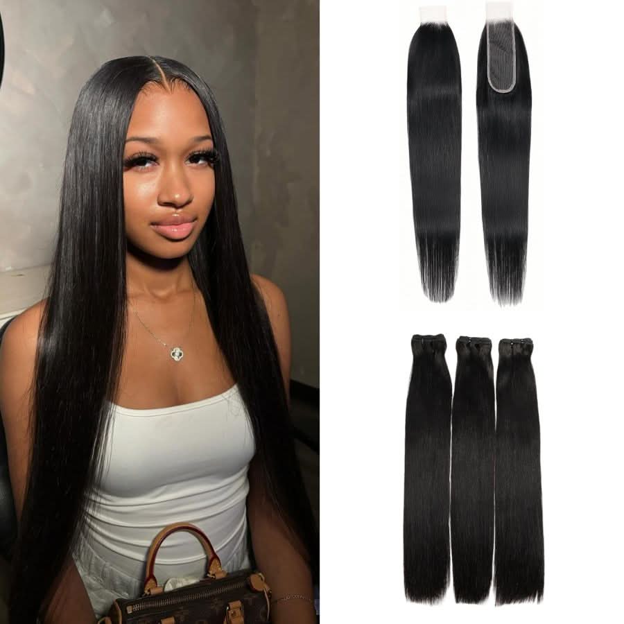 VOGUESTRANDS 2x6 Skinlike Real HD Lace Closure with 3 Bundles Straight - VOGUESTRANDS