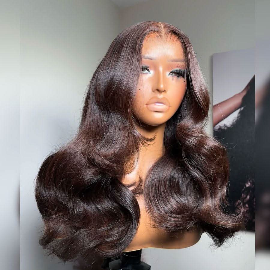 VOGUESTRANDS 4 Dark Brown 7X6 Drawstring Glueless Wigs HD Lace Wigs - VOGUESTRANDS