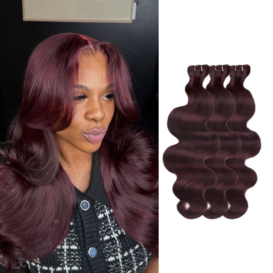 VOGUESTRANDS Burgundy/99J Hair Bundles Deal 3pcs Body Wave 100% Human Hair Weaves - VOGUESTRANDS
