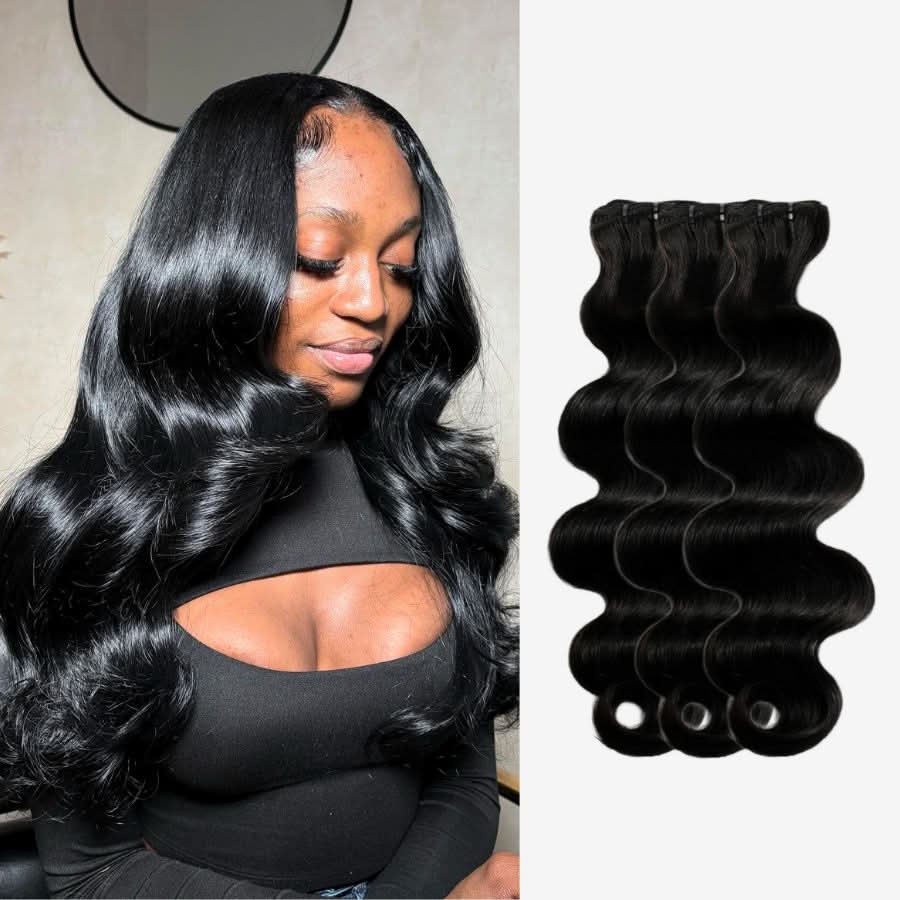 VOGUESTRANDS Jet Black Hair Bundles Deal 3pcs Body Wave 100% Human Hair Weaves - VOGUESTRANDS
