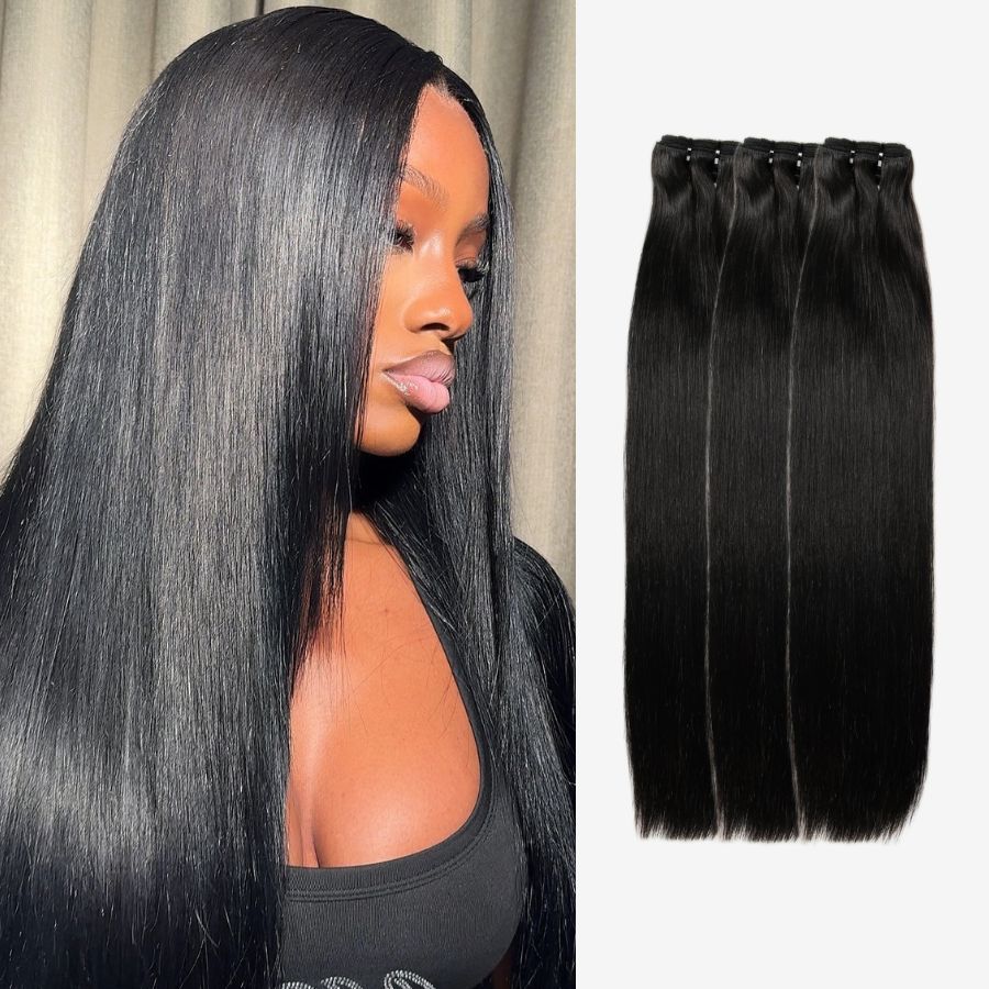 VOGUESTRANDS Jet Black Hair Bundles Deal 3pcs Straight 100% Human Hair Weaves - VOGUESTRANDS